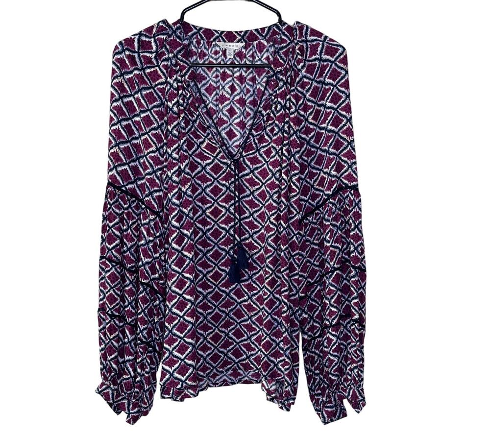 Lucky Brand Womens Puff-Sleeve Peasant Blouse Size: Large
